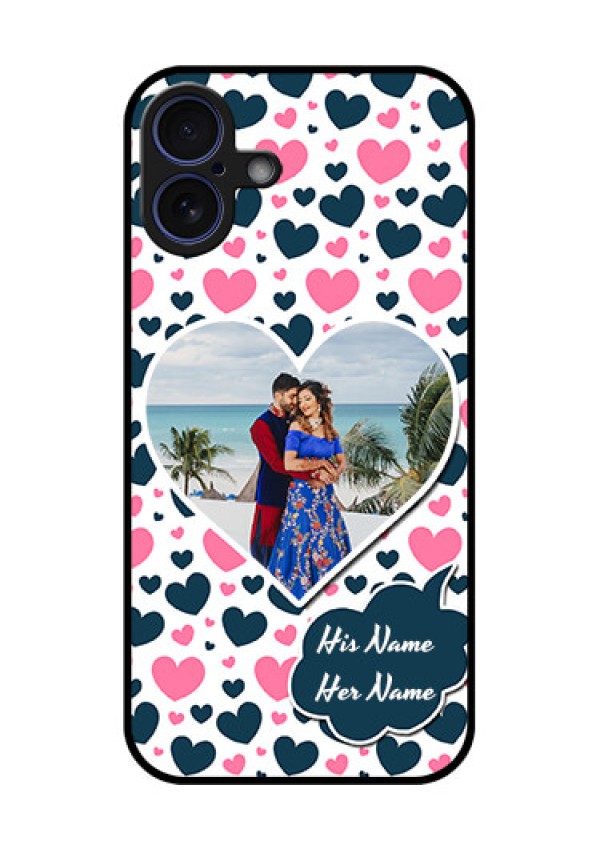 iPhone 16 Plus Custom Glass Phone Case - Pink and Blue Heart Design