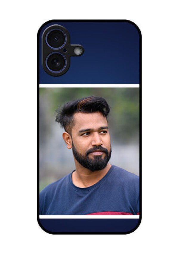 iPhone 16 Plus Custom Glass Phone Case - Simple Royal Blue Design