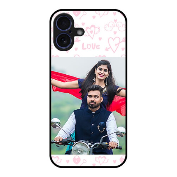 iPhone 16 Plus Custom Glass Phone Case - Pink Flying Heart Design
