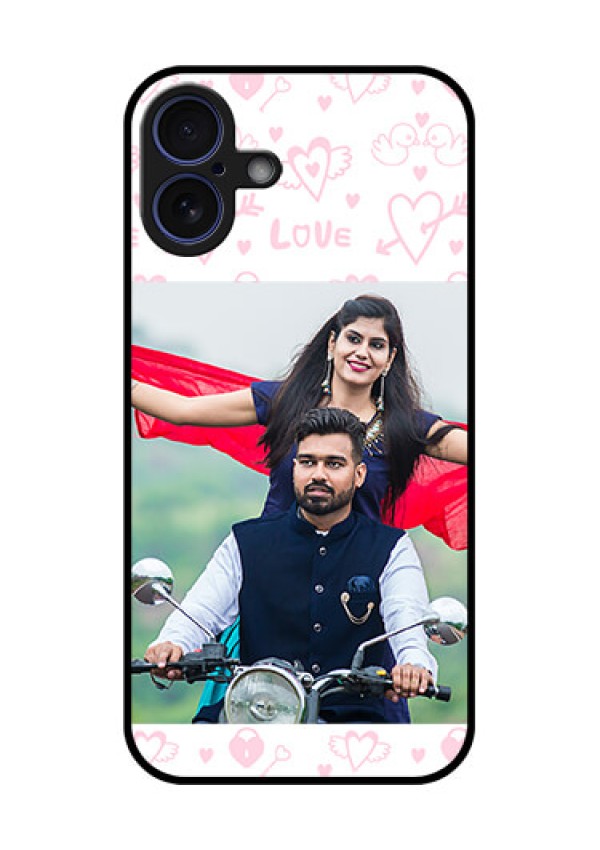 iPhone 16 Plus Custom Glass Phone Case - Pink Flying Heart Design