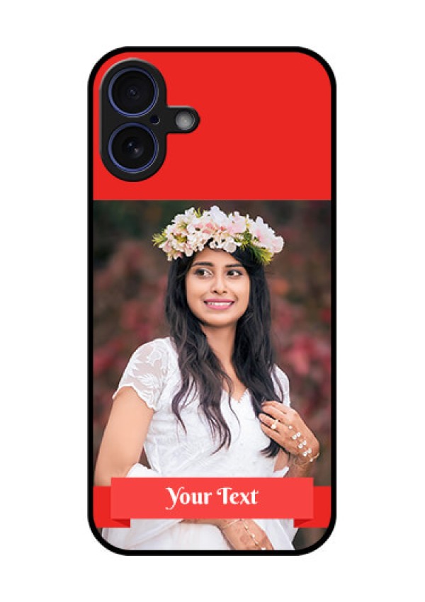iPhone 16 Plus Custom Glass Phone Case - Simple Red Color Design