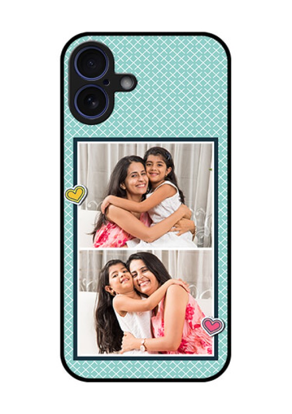 iPhone 16 Plus Custom Glass Phone Case - 2 Image Holder With Pattern Design