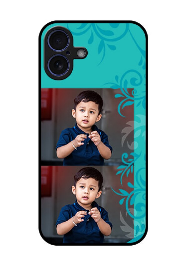 iPhone 16 Plus Custom Glass Phone Case - With Photo And Green Floral Design