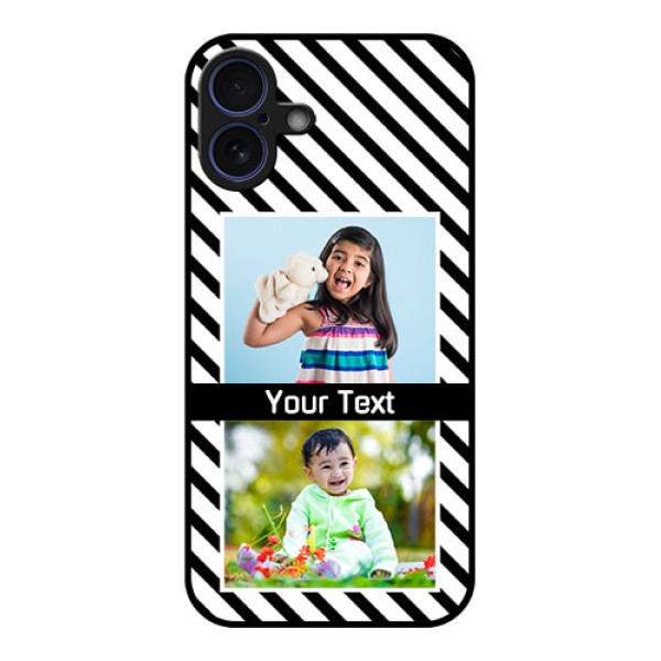 iPhone 16 Plus Custom Glass Phone Case - Black And White Stripes Design