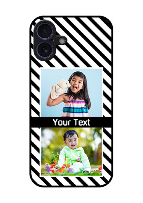 iPhone 16 Plus Custom Glass Phone Case - Black And White Stripes Design