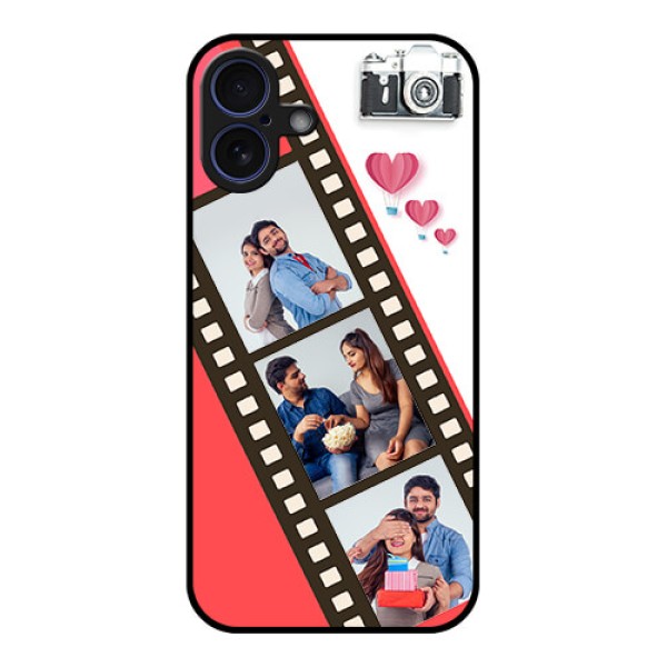 iPhone 16 Plus Custom Glass Phone Case - 3 Image Holder With Film Reel iPhone 16 Plus Custom Glass Phone Case - 3 Image Holder With Film Reel