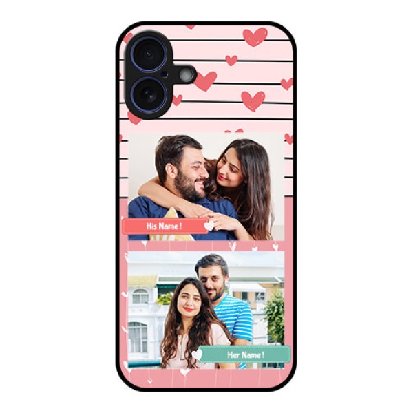 iPhone 16 Plus Custom Glass Phone Case - Photo With Heart Design