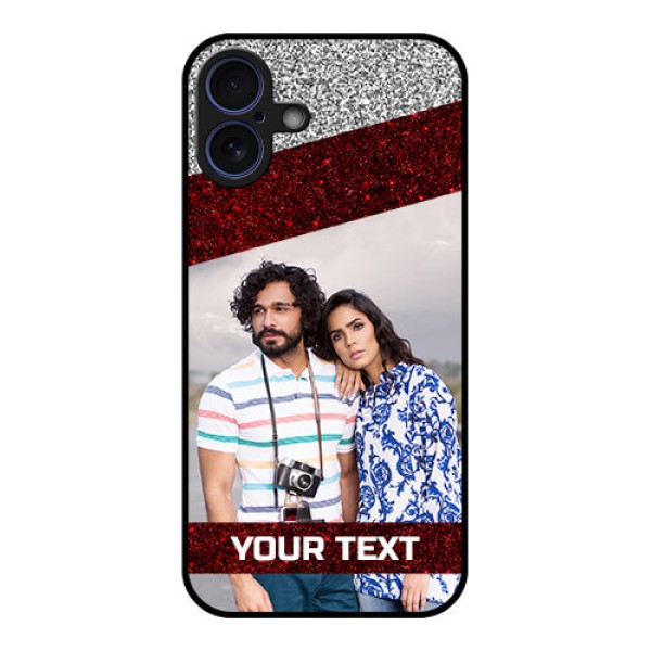 iPhone 16 Plus Custom Glass Phone Case - Image Holder With Glitter Strip Design iPhone 16 Plus Custom Glass Phone Case - Image Holder With Glitter Strip Design