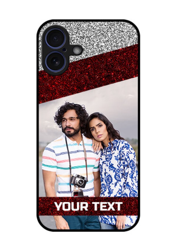 iPhone 16 Plus Custom Glass Phone Case - Image Holder With Glitter Strip Design