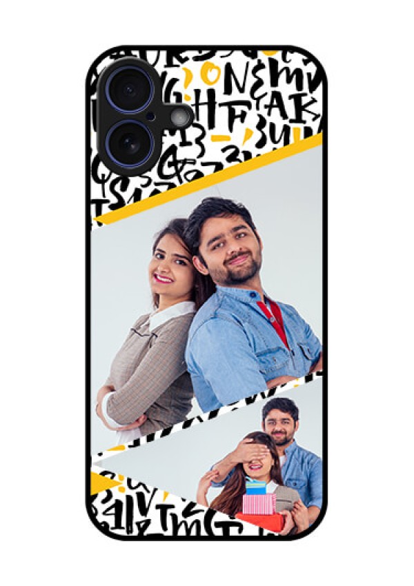 iPhone 16 Plus Custom Glass Phone Case - Letters Pattern Design