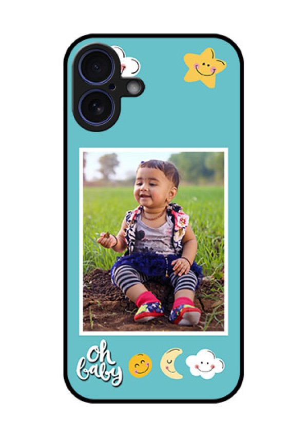 iPhone 16 Plus Custom Glass Phone Case - Smiley Kids Stars Design