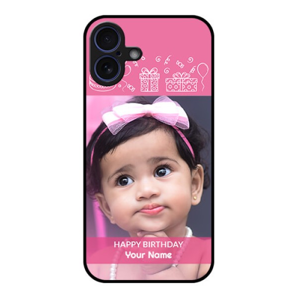 iPhone 16 Plus Custom Glass Phone Case - With Birthday Line Art Design iPhone 16 Plus Custom Glass Phone Case - With Birthday Line Art Design
