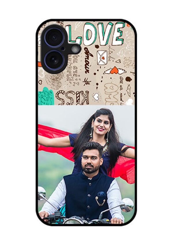 iPhone 16 Plus Custom Glass Phone Case - Love Doodle Pattern