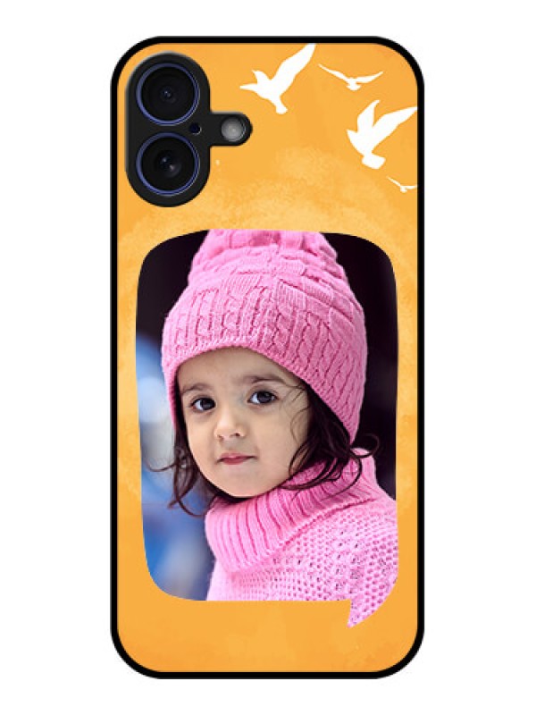 Custom iPhone 16 Plus Custom Glass Phone Case - Water Color Design With Bird Icons