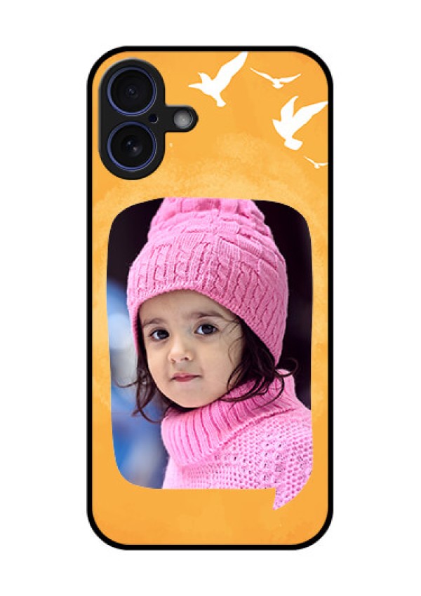 iPhone 16 Plus Custom Glass Phone Case - Water Color Design With Bird Icons