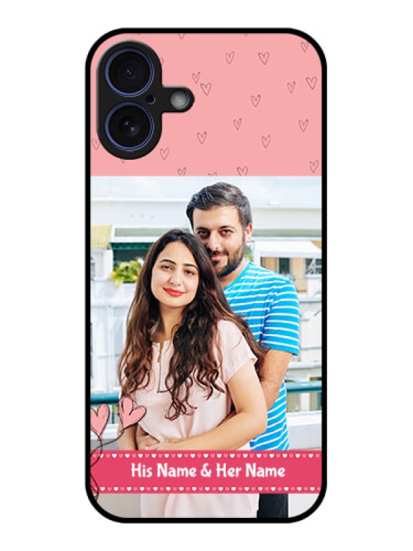 Custom iPhone 16 Plus Custom Glass Phone Case - Love Design Peach Color