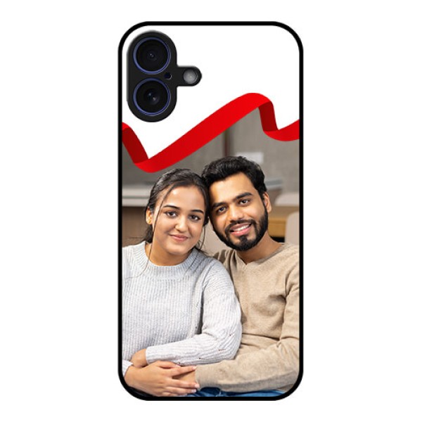 iPhone 16 Plus Custom Glass Phone Case - Red Ribbon Frame Design