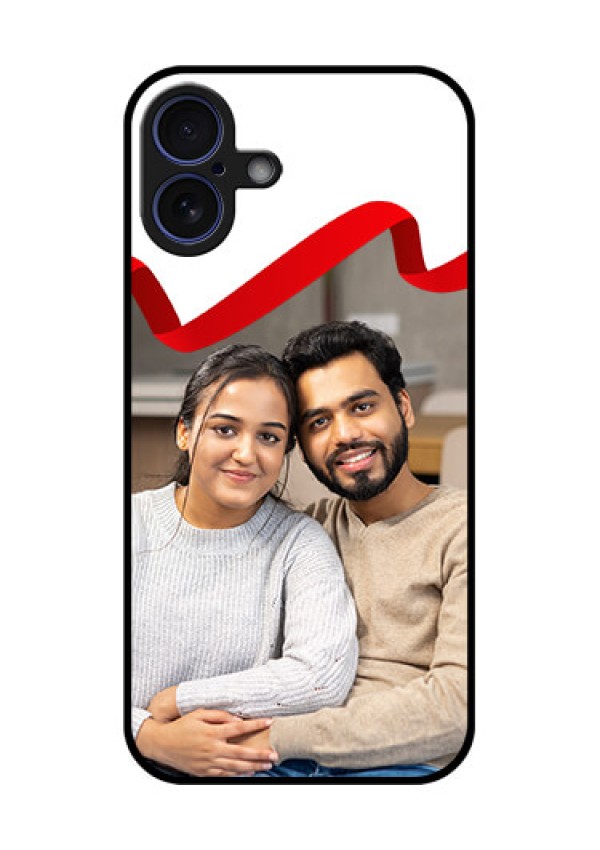 iPhone 16 Plus Custom Glass Phone Case - Red Ribbon Frame Design