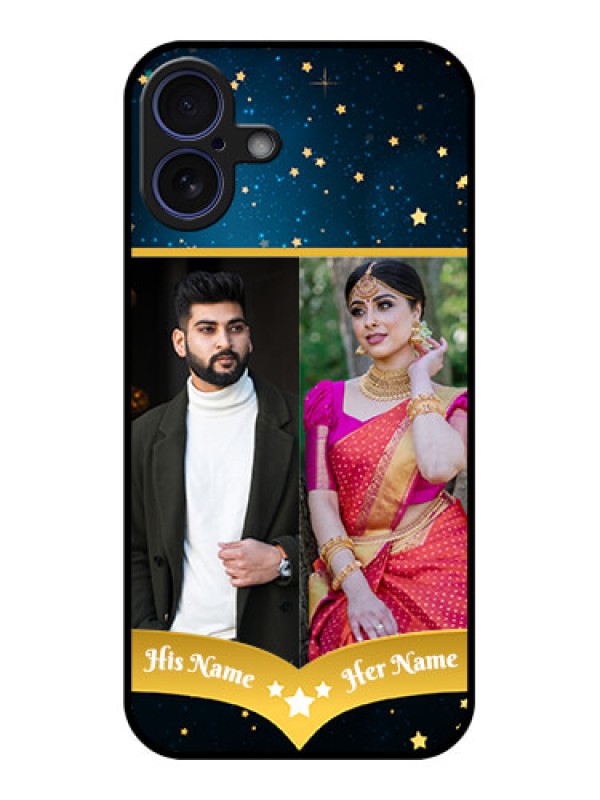 Custom iPhone 16 Plus Custom Glass Phone Case - Galaxy Stars Backdrop Design