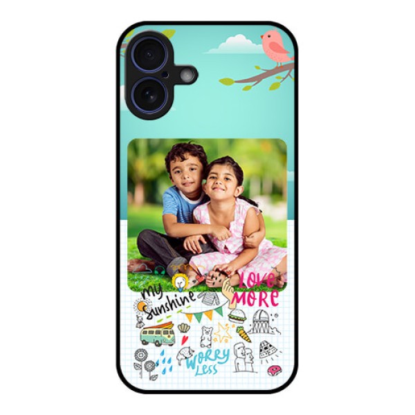 iPhone 16 Plus Custom Glass Phone Case - Doodle Love Design