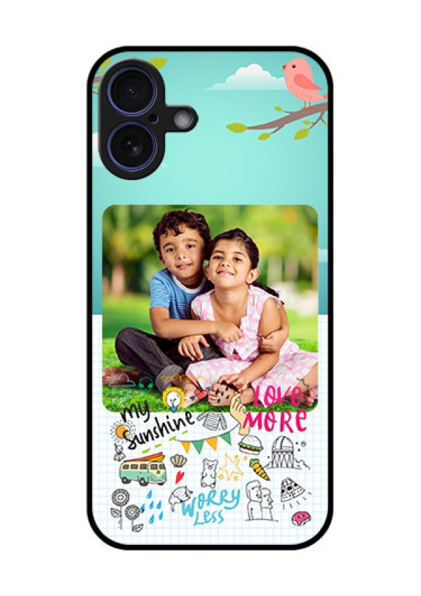 iPhone 16 Plus Custom Glass Phone Case - Doodle Love Design