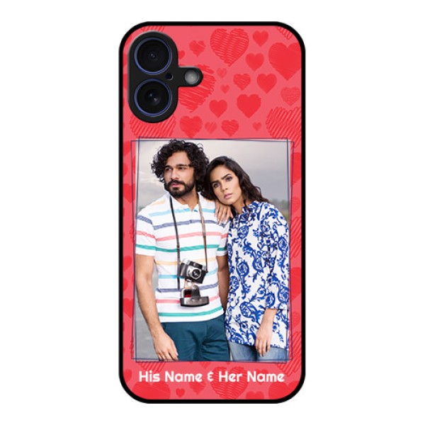iPhone 16 Plus Custom Glass Phone Case - With Red Heart Symbols Design iPhone 16 Plus Custom Glass Phone Case - With Red Heart Symbols Design