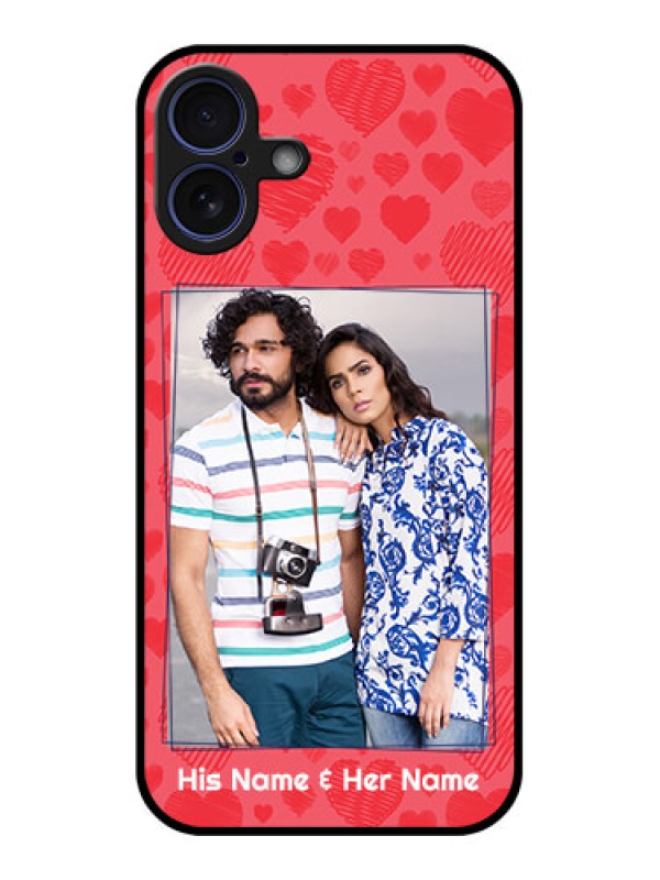 Custom iPhone 16 Plus Custom Glass Phone Case - With Red Heart Symbols Design