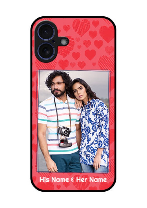 iPhone 16 Plus Custom Glass Phone Case - With Red Heart Symbols Design