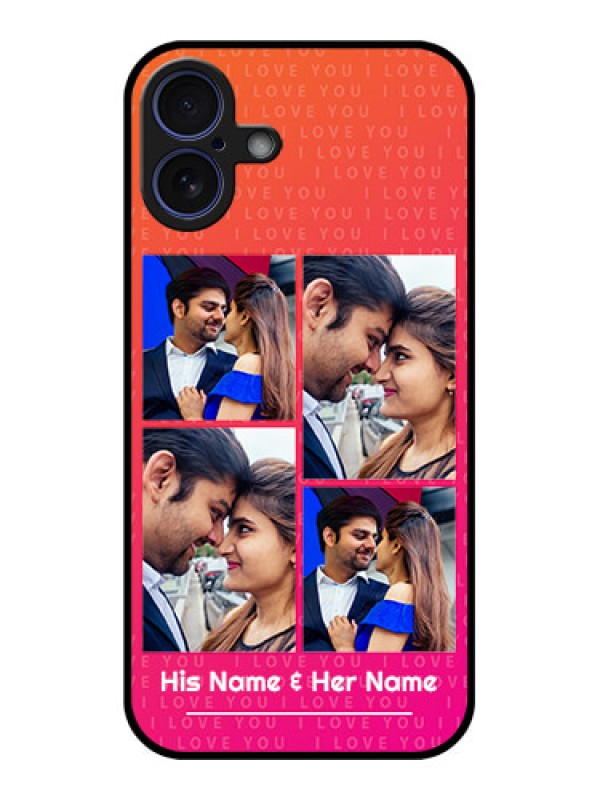 Custom iPhone 16 Plus Custom Glass Phone Case - I Love You Pink Design