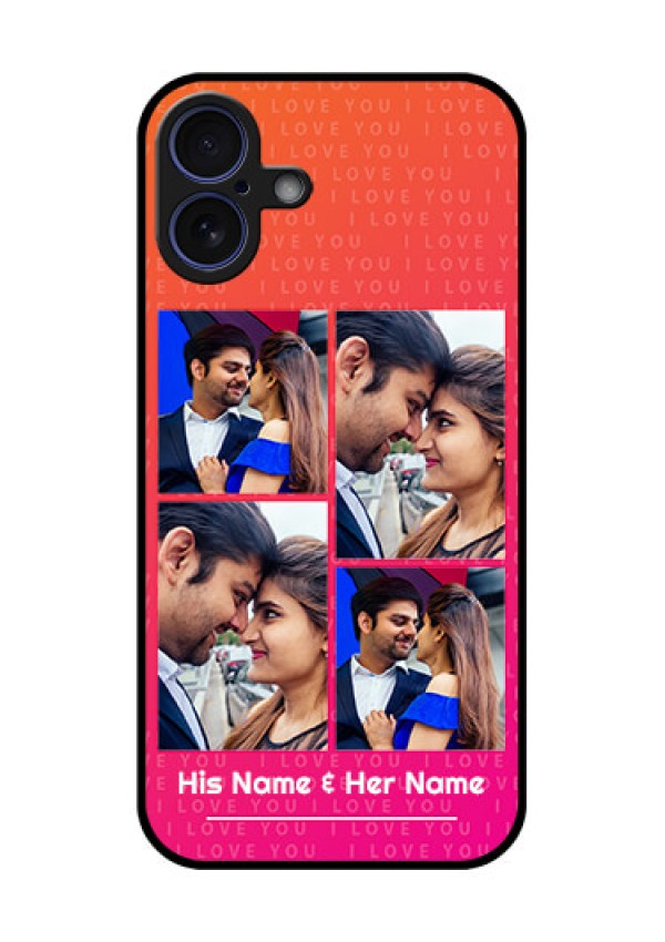 iPhone 16 Plus Custom Glass Phone Case - I Love You Pink Design