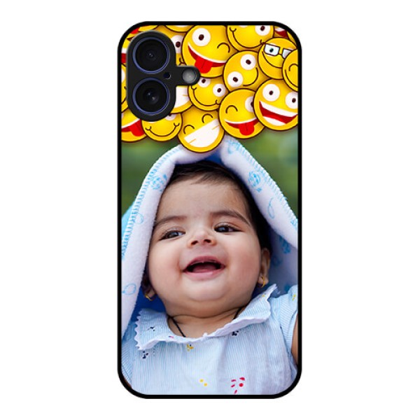 iPhone 16 Plus Custom Glass Phone Case - With Smiley Emoji Design iPhone 16 Plus Custom Glass Phone Case - With Smiley Emoji Design