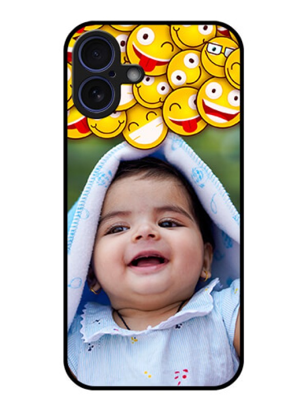 Custom iPhone 16 Plus Custom Glass Phone Case - With Smiley Emoji Design