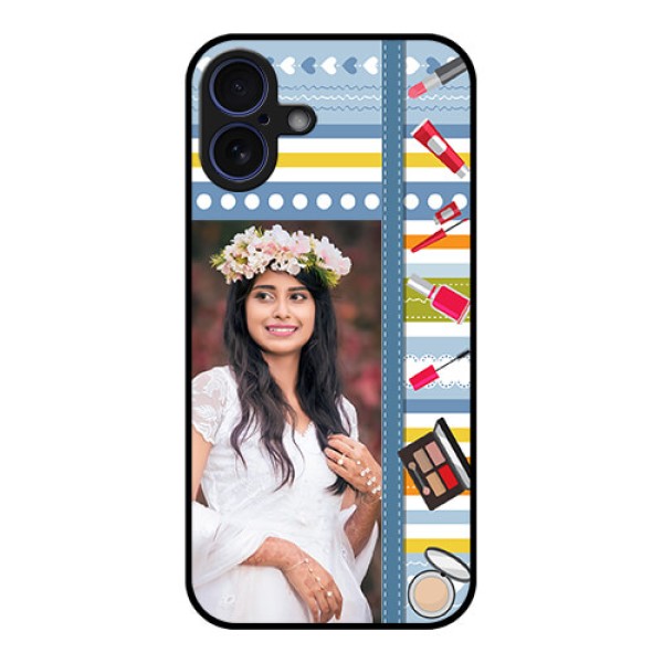 iPhone 16 Plus Custom Glass Phone Case - Makeup Icons Design