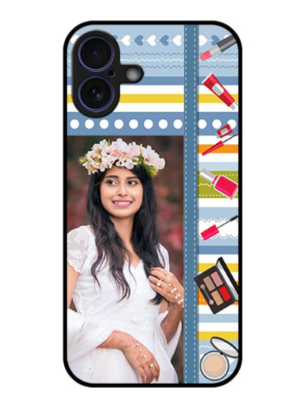 Custom iPhone 16 Plus Custom Glass Phone Case - Makeup Icons Design