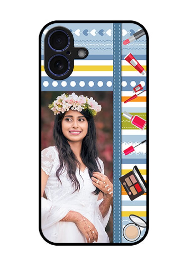 iPhone 16 Plus Custom Glass Phone Case - Makeup Icons Design