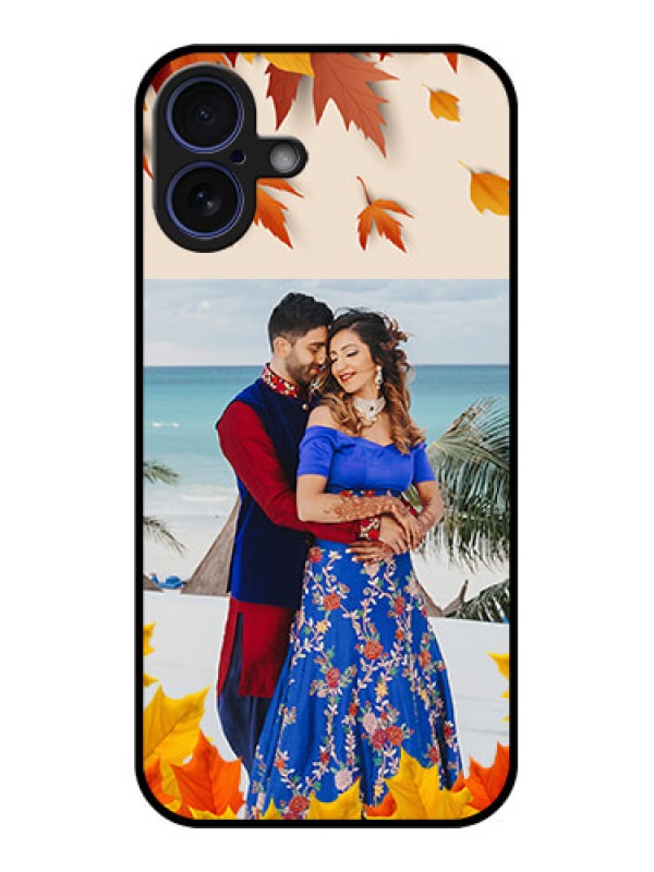 Custom iPhone 16 Plus Custom Glass Phone Case - Autumn Maple Leaves Design