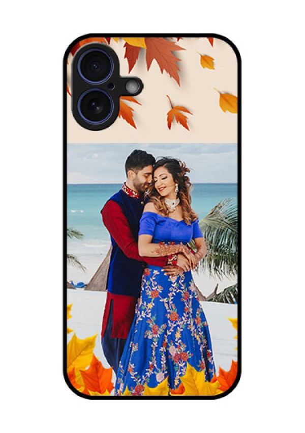 iPhone 16 Plus Custom Glass Phone Case - Autumn Maple Leaves Design