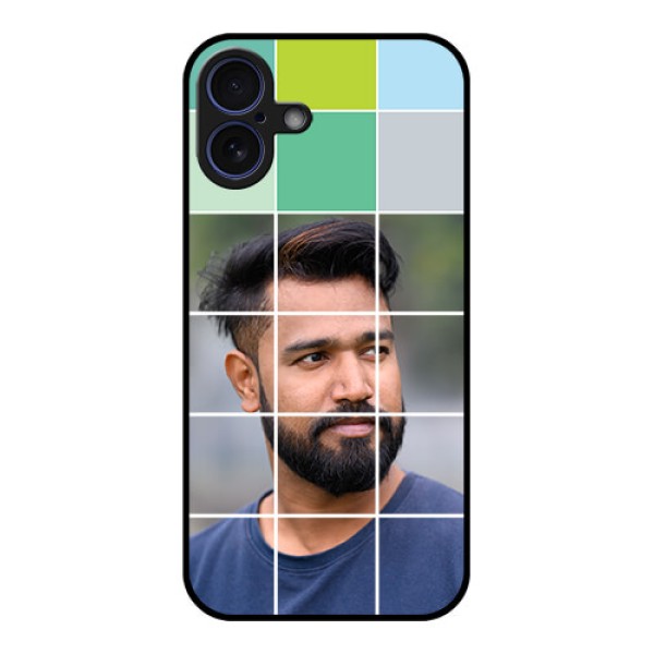 iPhone 16 Plus Custom Glass Phone Case - With White Box Pattern iPhone 16 Plus Custom Glass Phone Case - With White Box Pattern