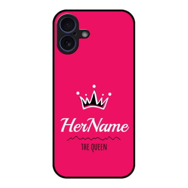 iPhone 16 Plus Custom Glass Phone Case - Queen With Name Design iPhone 16 Plus Custom Glass Phone Case - Queen With Name Design