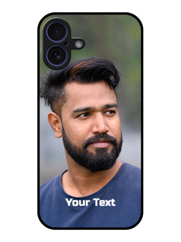 Custom iPhone 16 Plus Custom Glass Phone Case - Photo With Text Design