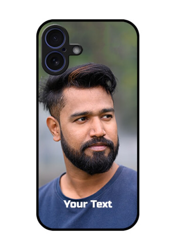 iPhone 16 Plus Custom Glass Phone Case - Photo With Text Design