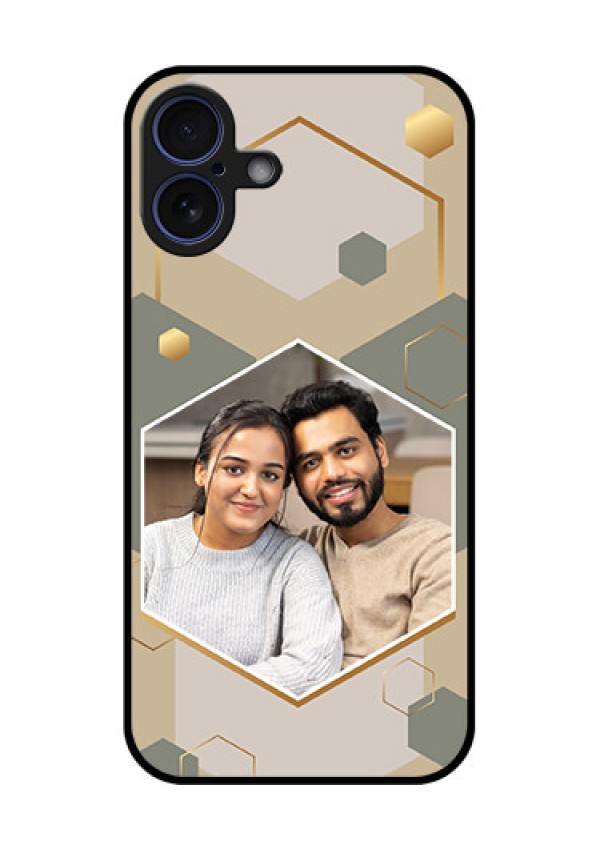 iPhone 16 Plus Custom Glass Phone Case - Stylish Hexagon Pattern Design