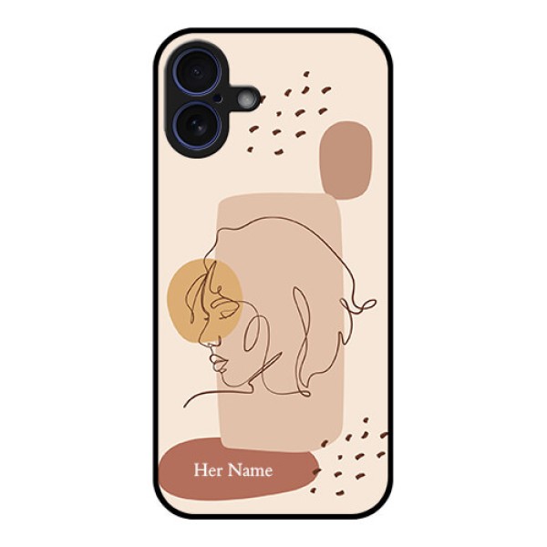 iPhone 16 Plus Custom Glass Phone Case - Calm Woman Line Art Design iPhone 16 Plus Custom Glass Phone Case - Calm Woman Line Art Design