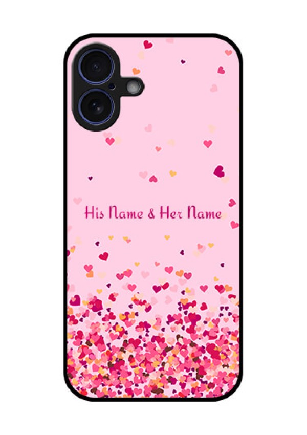 iPhone 16 Plus Custom Glass Phone Case - Floating Hearts Design