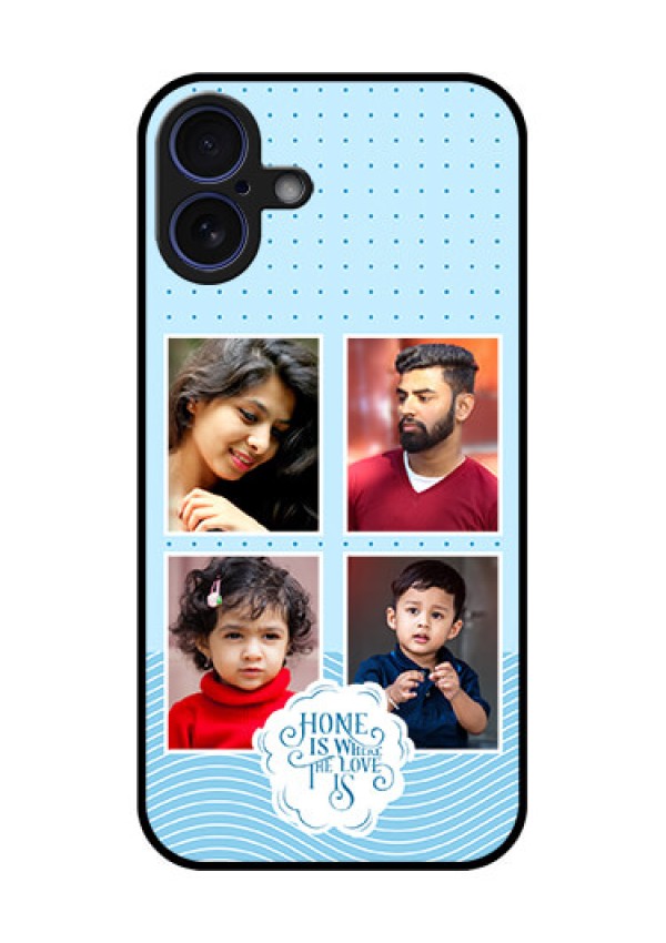 iPhone 16 Plus Custom Glass Phone Case - Cute Love Quote With 4 Pic Upload Design