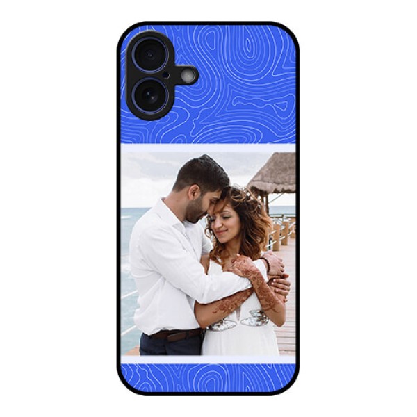 iPhone 16 Plus Custom Glass Phone Case - Curved Line Art With Blue And White Design iPhone 16 Plus Custom Glass Phone Case - Curved Line Art With Blue And White Design