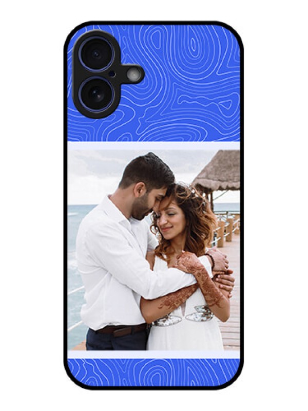 Custom iPhone 16 Plus Custom Glass Phone Case - Curved Line Art With Blue And White Design