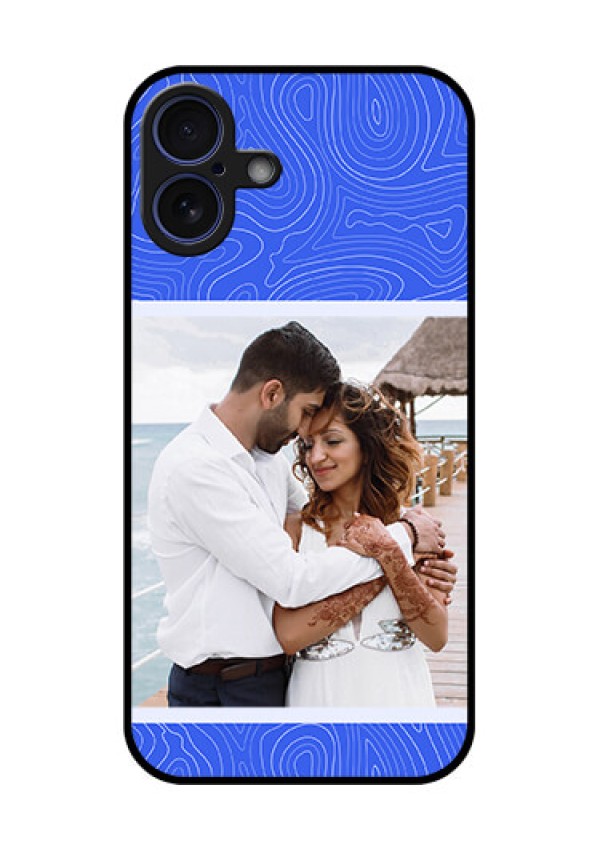iPhone 16 Plus Custom Glass Phone Case - Curved Line Art With Blue And White Design