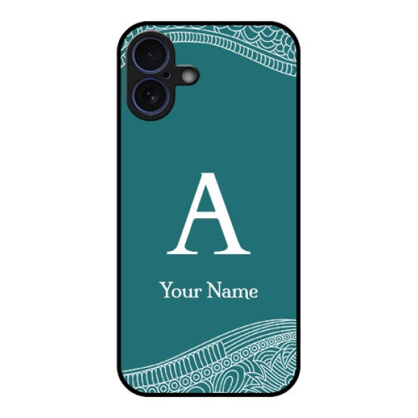 iPhone 16 Plus Custom Glass Phone Case - Line Art Pattern With Custom Name Design iPhone 16 Plus Custom Glass Phone Case - Line Art Pattern With Custom Name Design