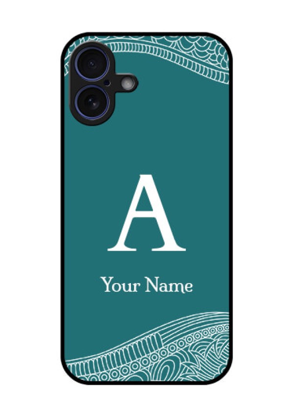 iPhone 16 Plus Custom Glass Phone Case - Line Art Pattern With Custom Name Design